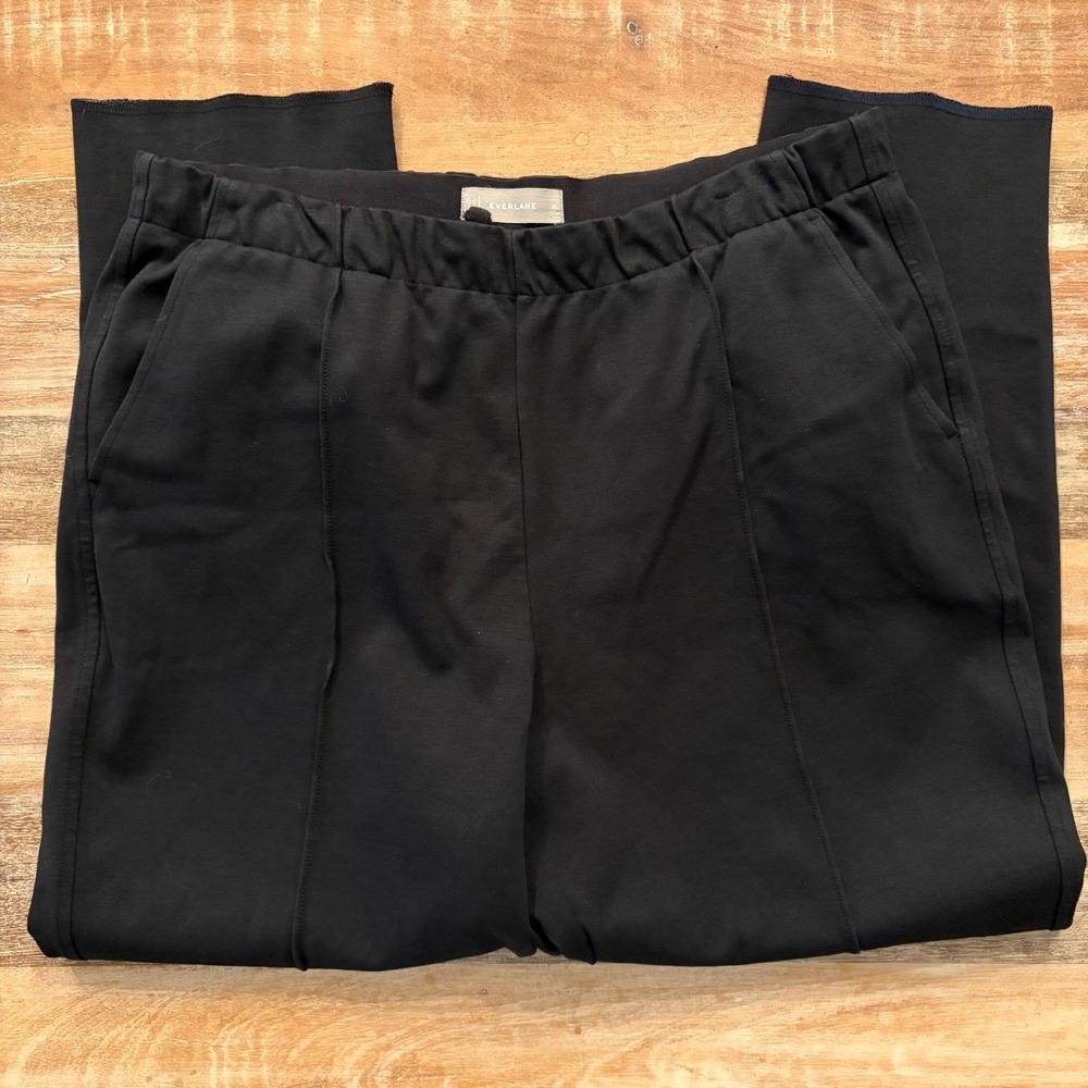Everlane The Dream Pant Black Elastic Waist Tapered Leg Pintuck Trousers XL